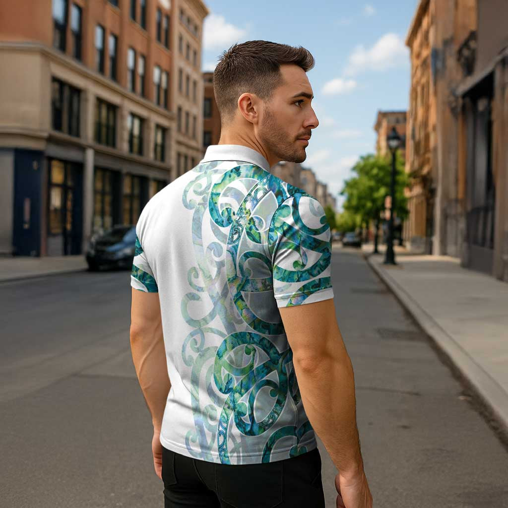 Paua Shell Maori Zipper Polo Shirt Koru Kowhaiwhai LT7 - Polynesian Pride