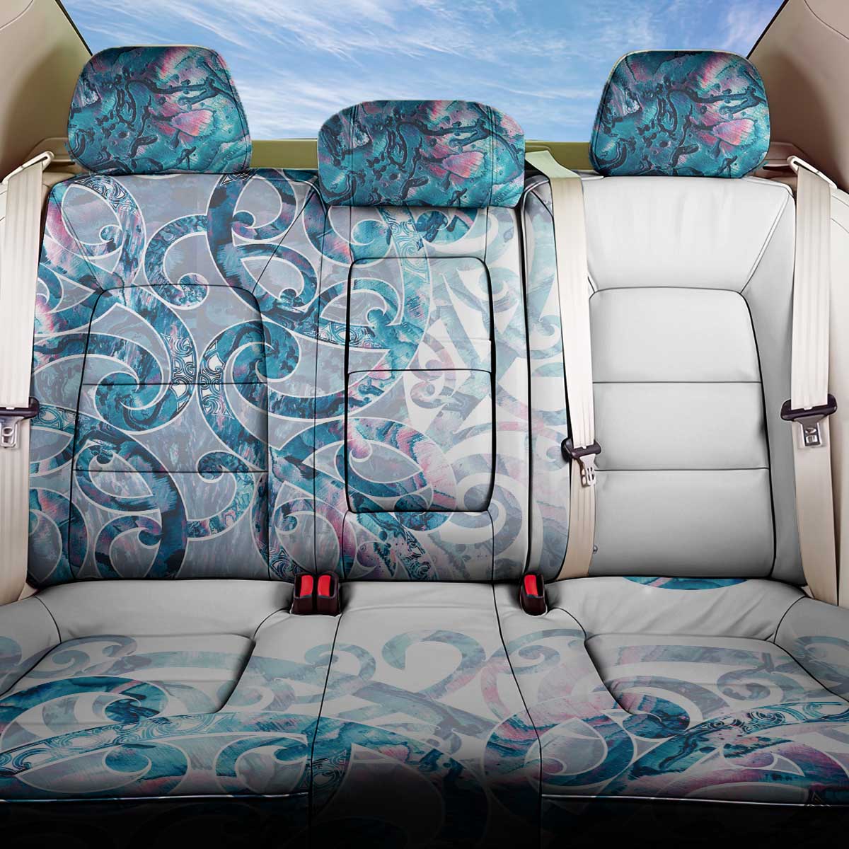 Turquoise Paua Shell Maori Back Car Seat Cover Koru Kowhaiwhai - Polynesian Pride
