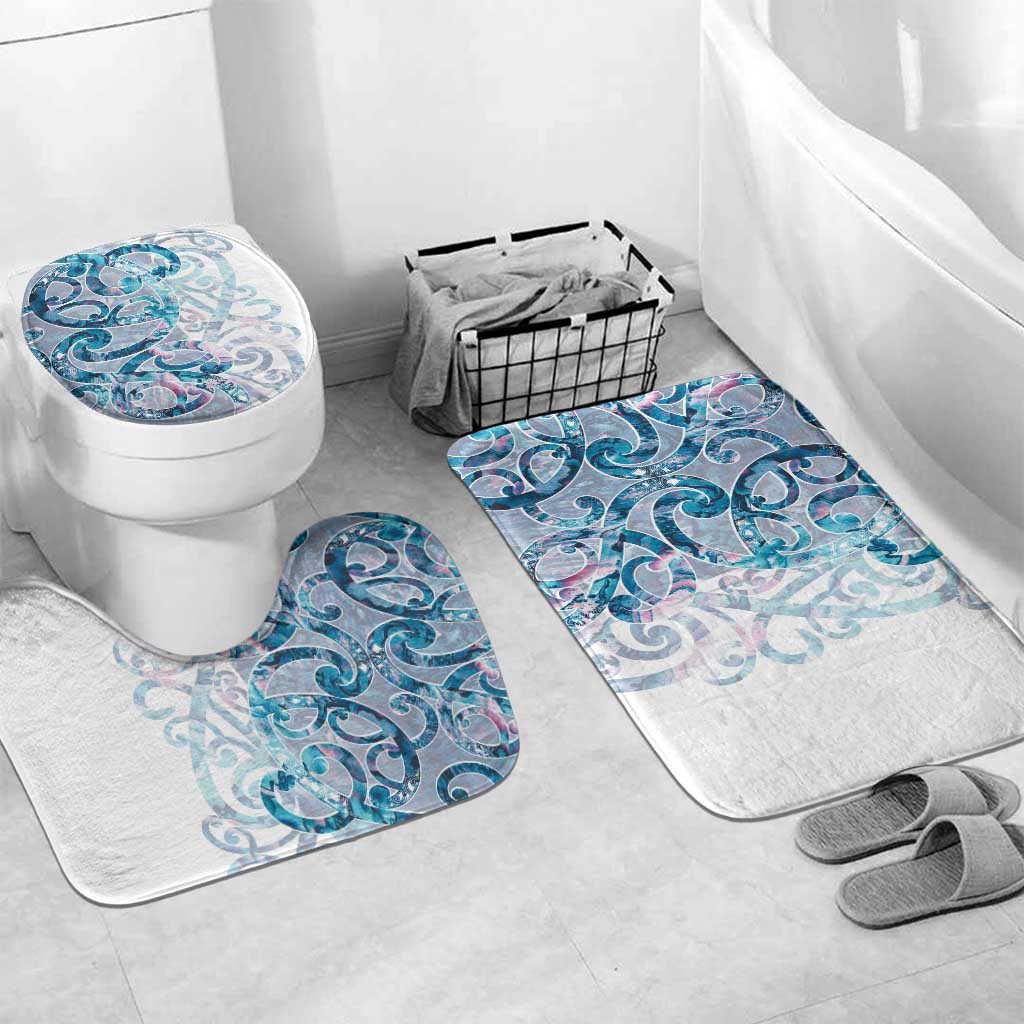 Turquoise Paua Shell Maori Bathroom Set Koru Kowhaiwhai LT7 Mat Set Only (3 pcs) One Size White - Polynesian Pride