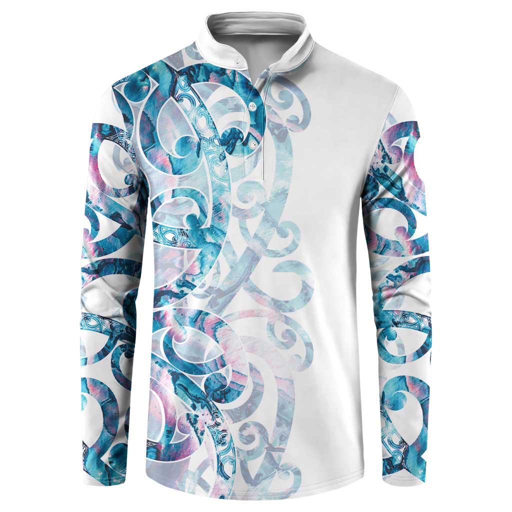 Turquoise Paua Shell Maori Button Sweatshirt Koru Kowhaiwhai - Polynesian Pride