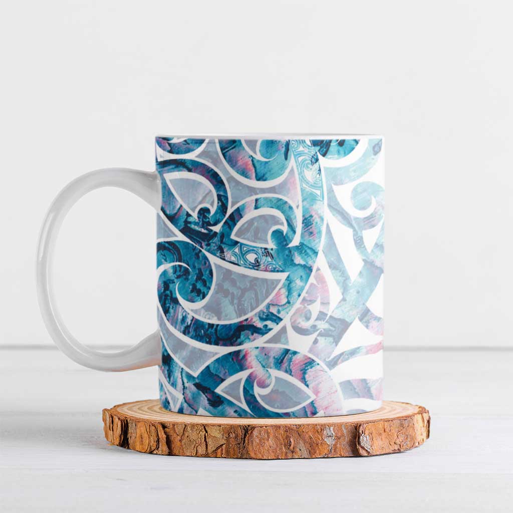 Turquoise Paua Shell Maori Ceramic Mug Koru Kowhaiwhai - Polynesian Pride