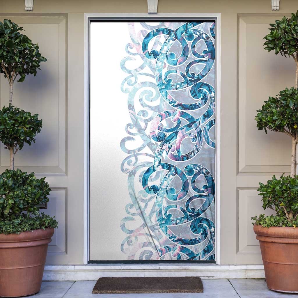 Turquoise Paua Shell Maori Door Cover Koru Kowhaiwhai - Polynesian Pride