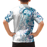 Turquoise Paua Shell Maori Family Matching Off The Shoulder Long Sleeve Dress and Hawaiian Shirt Koru Kowhaiwhai LT7 - Polynesian Pride