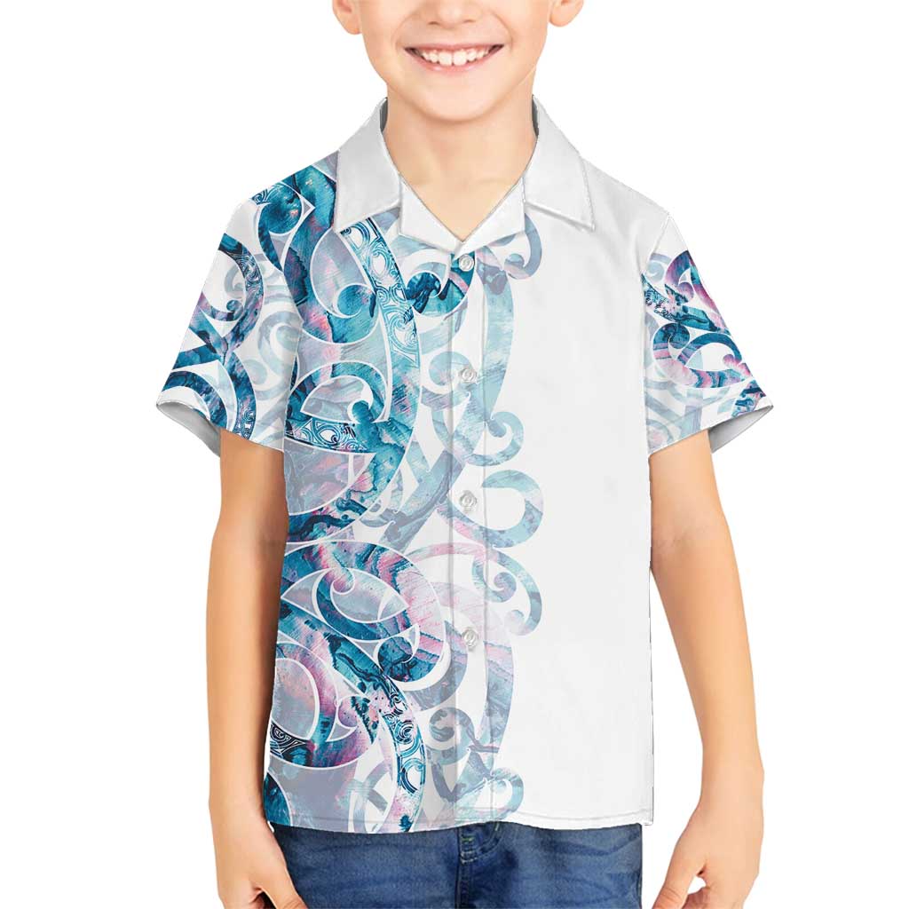 Turquoise Paua Shell Maori Family Matching Puletasi and Hawaiian Shirt Koru Kowhaiwhai LT7 Son's Shirt White - Polynesian Pride