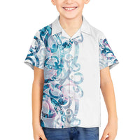 Turquoise Paua Shell Maori Family Matching Tank Maxi Dress and Hawaiian Shirt Koru Kowhaiwhai LT7 Son's Shirt White - Polynesian Pride