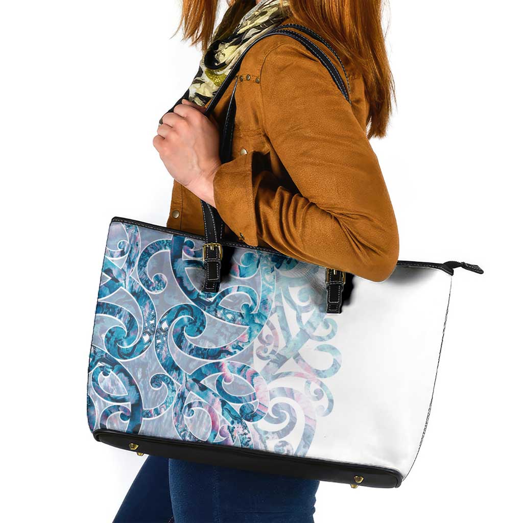 Turquoise Paua Shell Maori Leather Tote Bag Koru Kowhaiwhai - Polynesian Pride