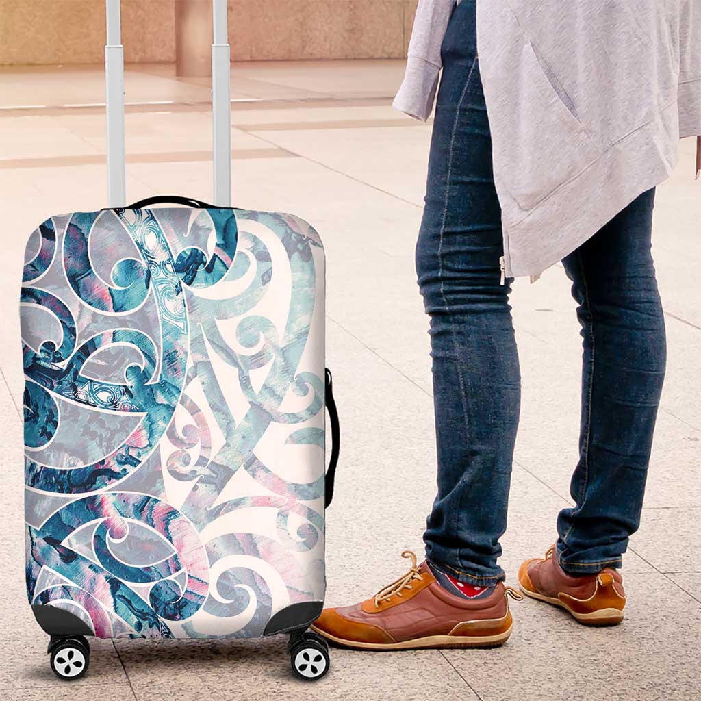 Turquoise Paua Shell Maori Luggage Cover Koru Kowhaiwhai LT7 White - Polynesian Pride