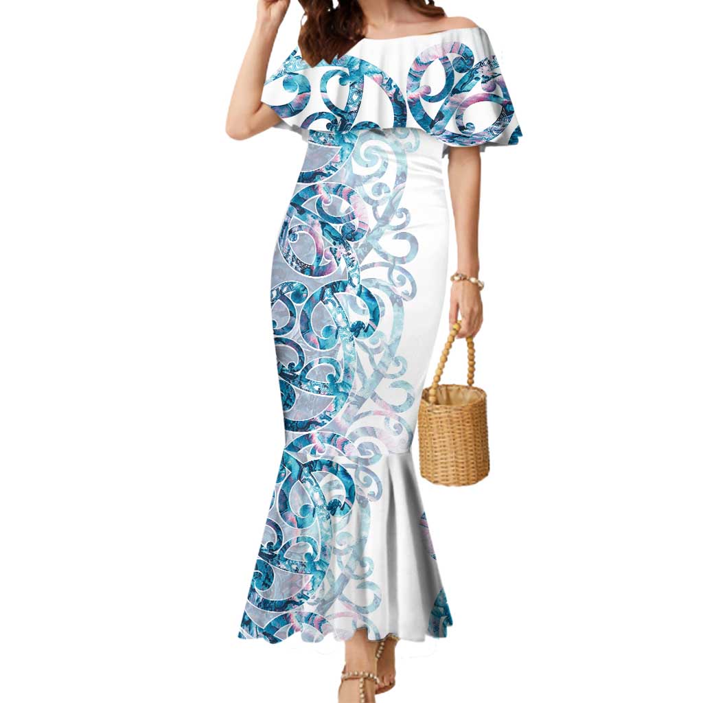 Turquoise Paua Shell Maori Mermaid Dress Koru Kowhaiwhai - Polynesian Pride