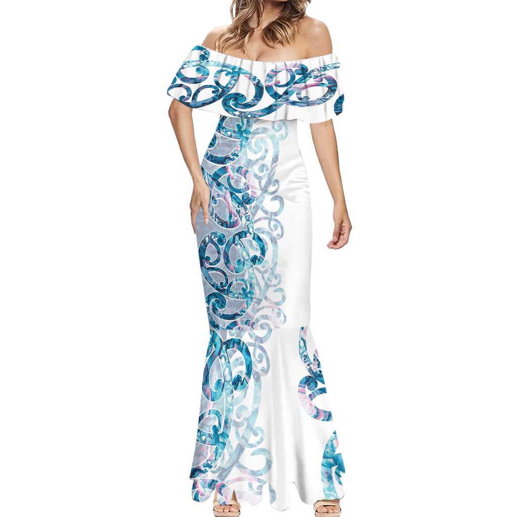 Turquoise Paua Shell Maori Mermaid Dress Koru Kowhaiwhai - Polynesian Pride