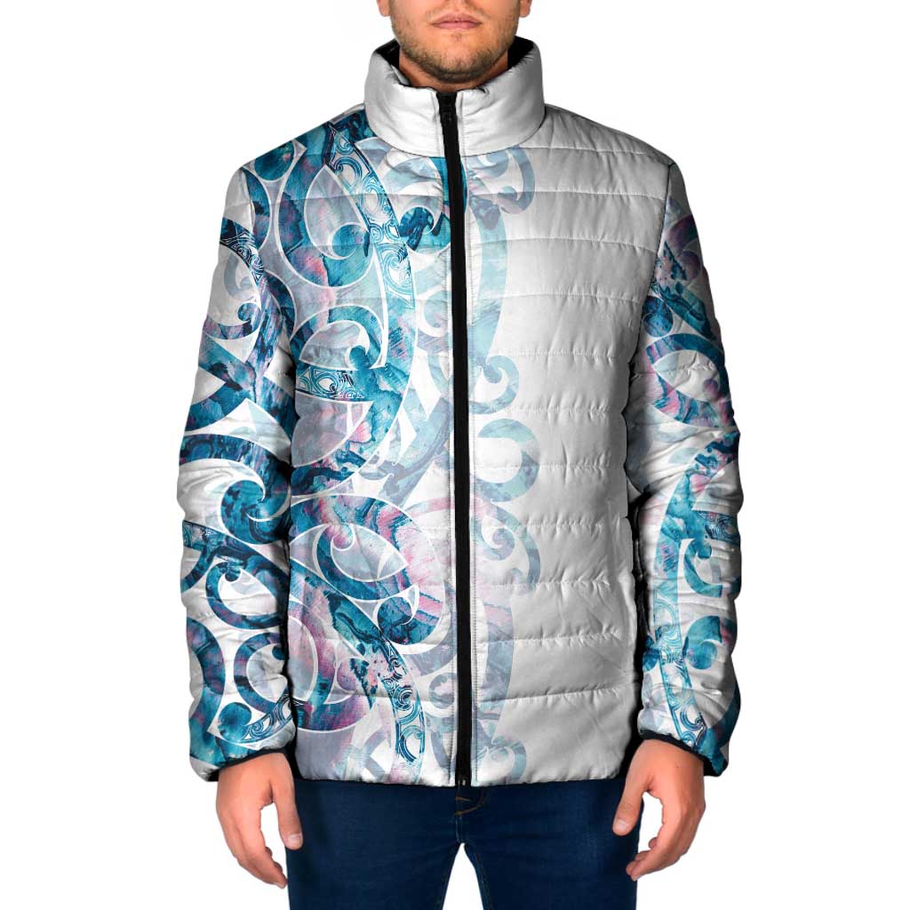Turquoise Paua Shell Maori Padded Jacket Koru Kowhaiwhai - Polynesian Pride
