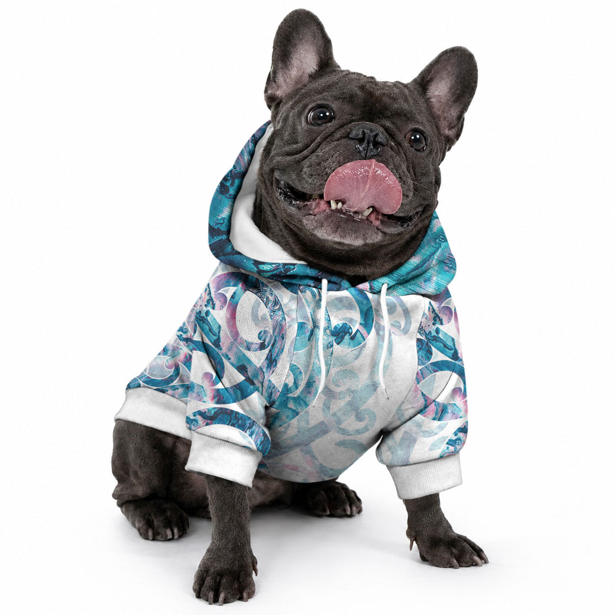Turquoise Paua Shell Maori Pet Hoodie Koru Kowhaiwhai