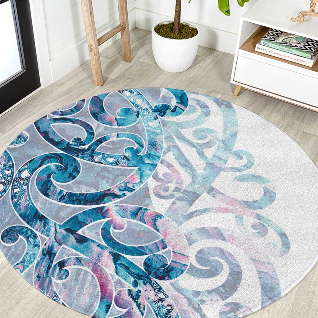 Turquoise Paua Shell Maori Round Carpet Koru Kowhaiwhai - Polynesian Pride