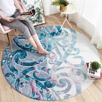 Turquoise Paua Shell Maori Round Carpet Koru Kowhaiwhai - Polynesian Pride
