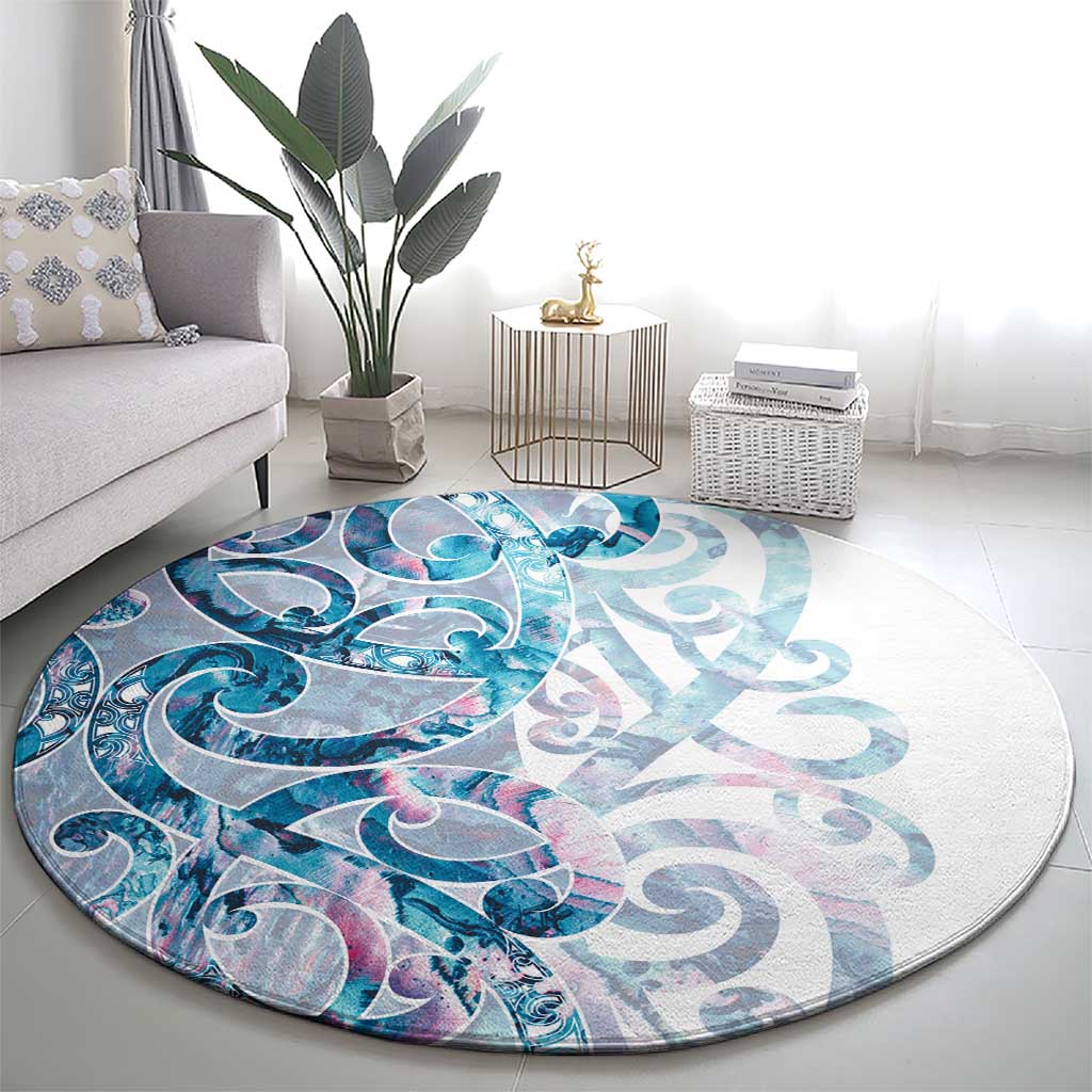 Turquoise Paua Shell Maori Round Carpet Koru Kowhaiwhai - Polynesian Pride