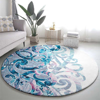Turquoise Paua Shell Maori Round Carpet Koru Kowhaiwhai - Polynesian Pride
