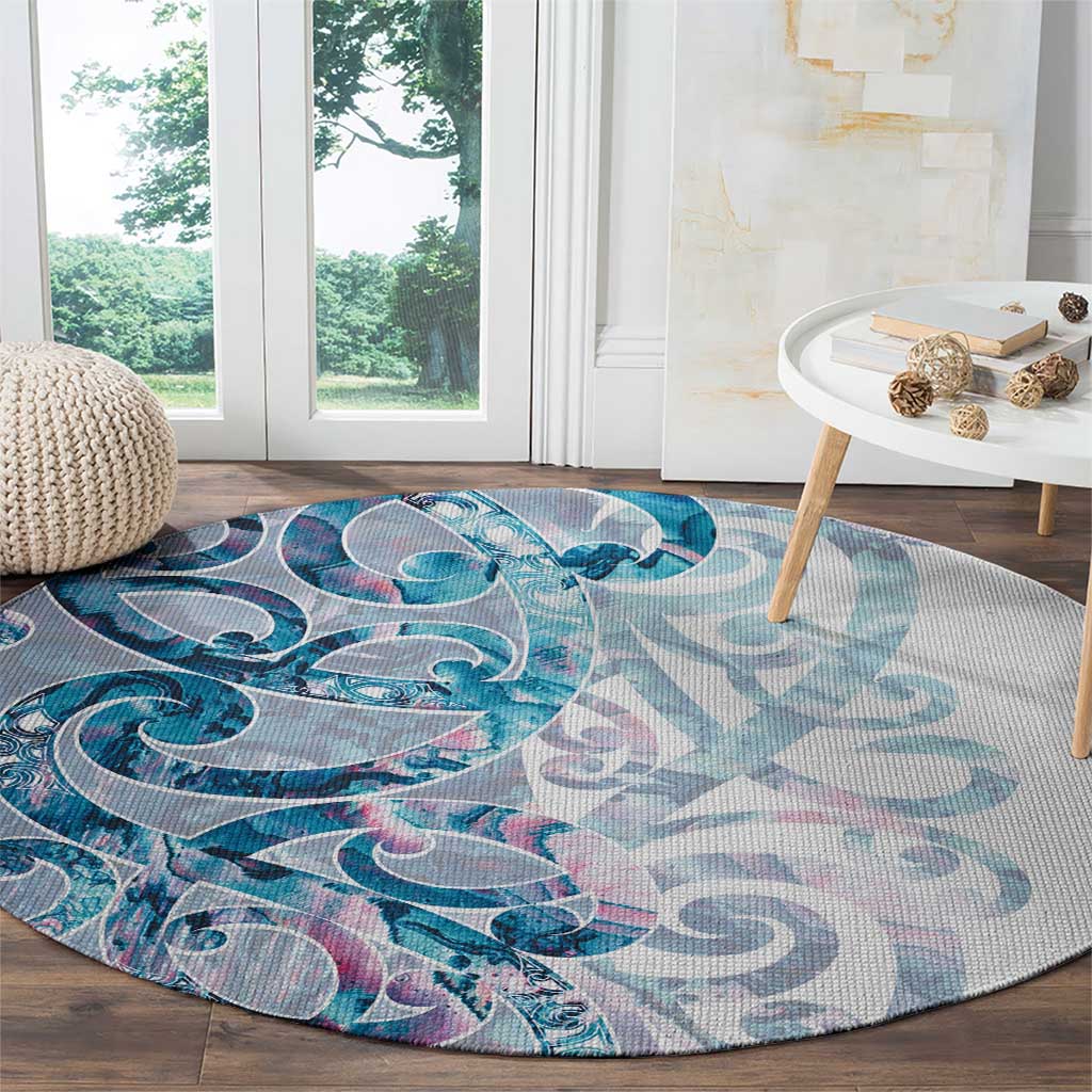 Turquoise Paua Shell Maori Round Carpet Koru Kowhaiwhai - Polynesian Pride