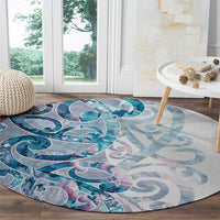 Turquoise Paua Shell Maori Round Carpet Koru Kowhaiwhai - Polynesian Pride