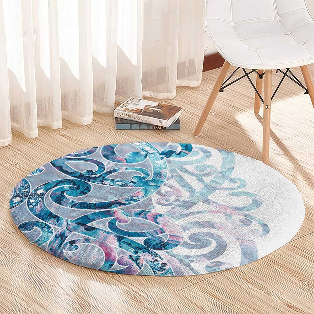 Turquoise Paua Shell Maori Round Carpet Koru Kowhaiwhai - Polynesian Pride