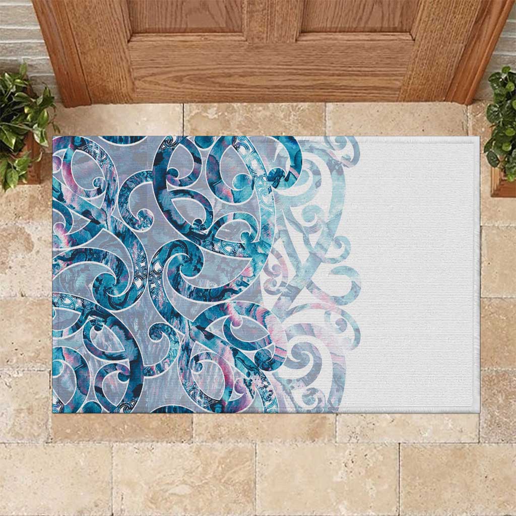 Turquoise Paua Shell Maori Rubber Doormat Koru Kowhaiwhai - Polynesian Pride