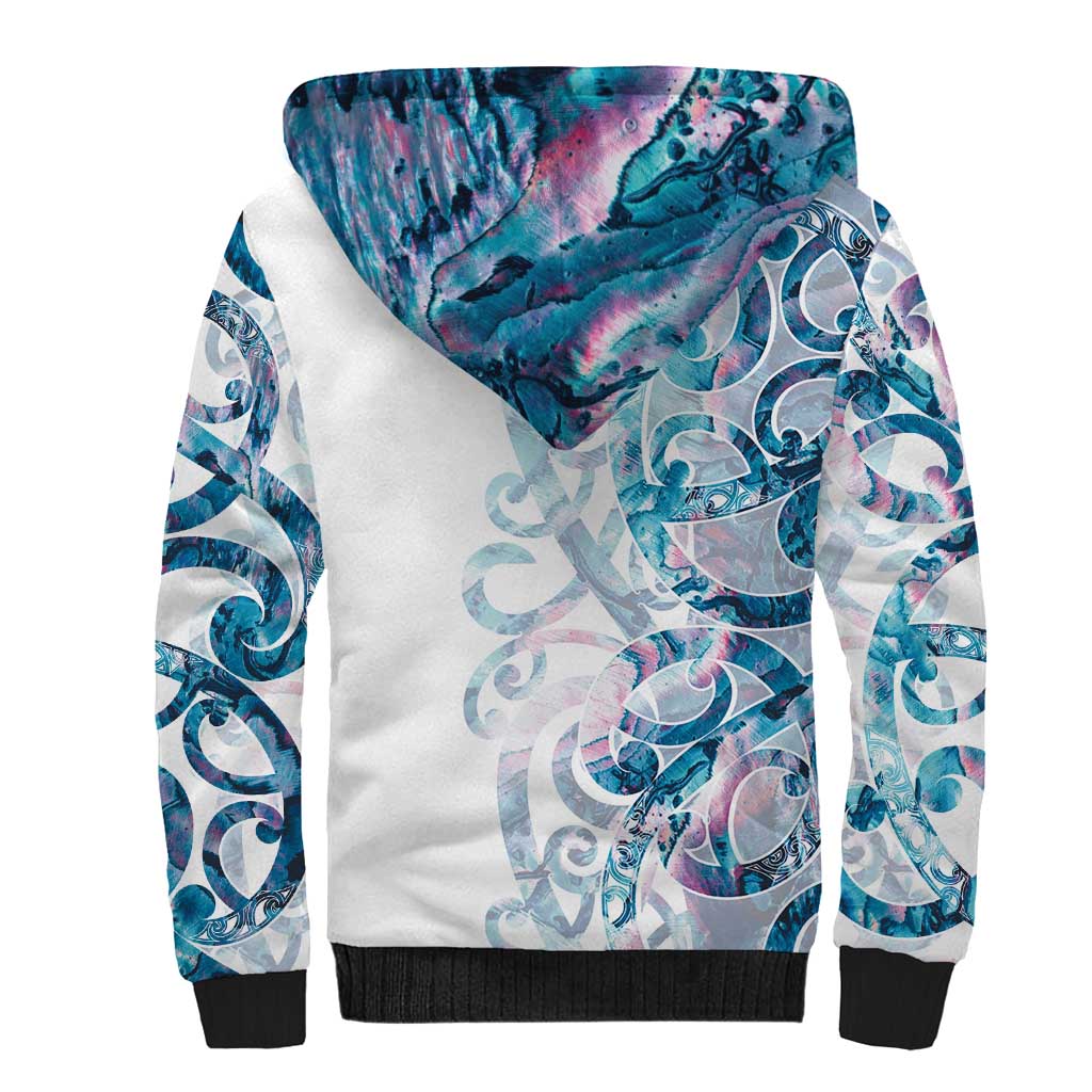Turquoise Paua Shell Maori Sherpa Hoodie Koru Kowhaiwhai LT7 - Polynesian Pride