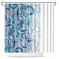 Turquoise Paua Shell Maori Shower Curtain Koru Kowhaiwhai LT7 White - Polynesian Pride