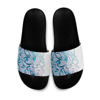 Turquoise Paua Shell Maori Slide Sandals Koru Kowhaiwhai LT7 White - Polynesian Pride