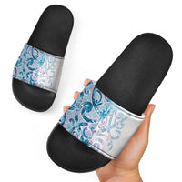 Turquoise Paua Shell Maori Slide Sandals Koru Kowhaiwhai LT7 - Polynesian Pride
