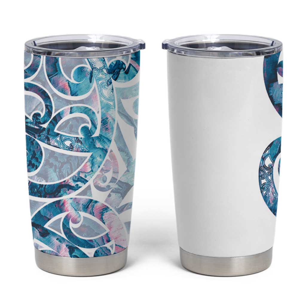 Turquoise Paua Shell Maori Tumbler Cup Koru Kowhaiwhai LT7 White - Polynesian Pride