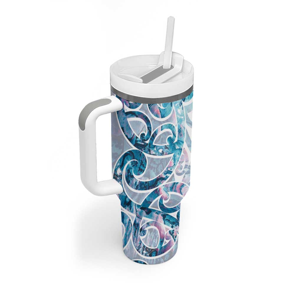 Turquoise Paua Shell Maori Tumbler With Handle Koru Kowhaiwhai LT7 - Polynesian Pride