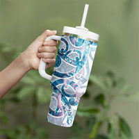 Turquoise Paua Shell Maori Tumbler With Handle Koru Kowhaiwhai LT7 - Polynesian Pride