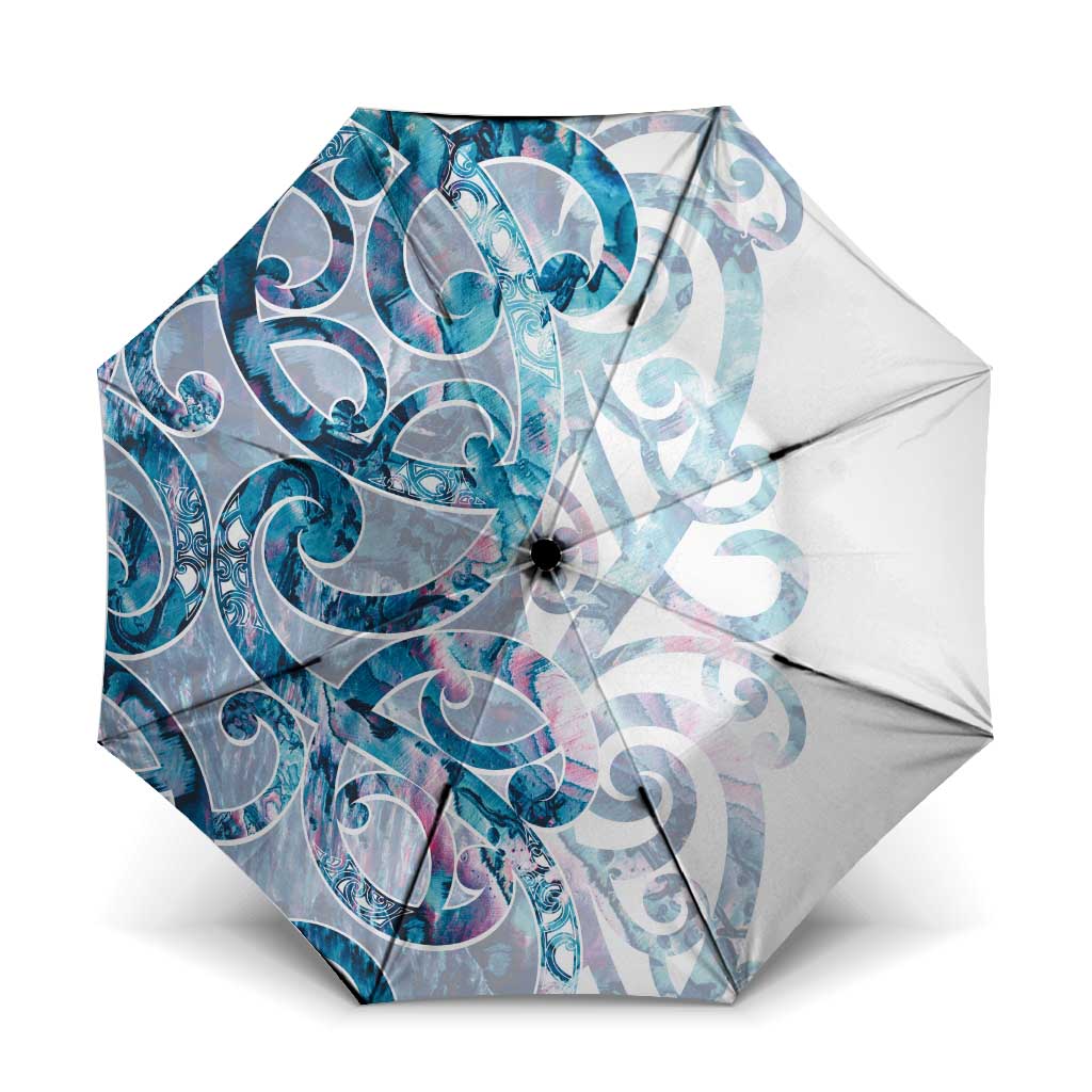 Turquoise Paua Shell Maori Umbrella Koru Kowhaiwhai - Polynesian Pride