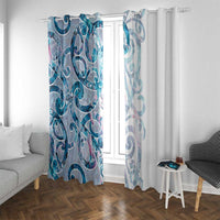 Turquoise Paua Shell Maori Window Curtain Koru Kowhaiwhai LT7 With Grommets White - Polynesian Pride