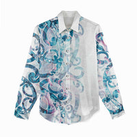 Turquoise Paua Shell Maori Women Casual Shirt Koru Kowhaiwhai LT7 - Polynesian Pride