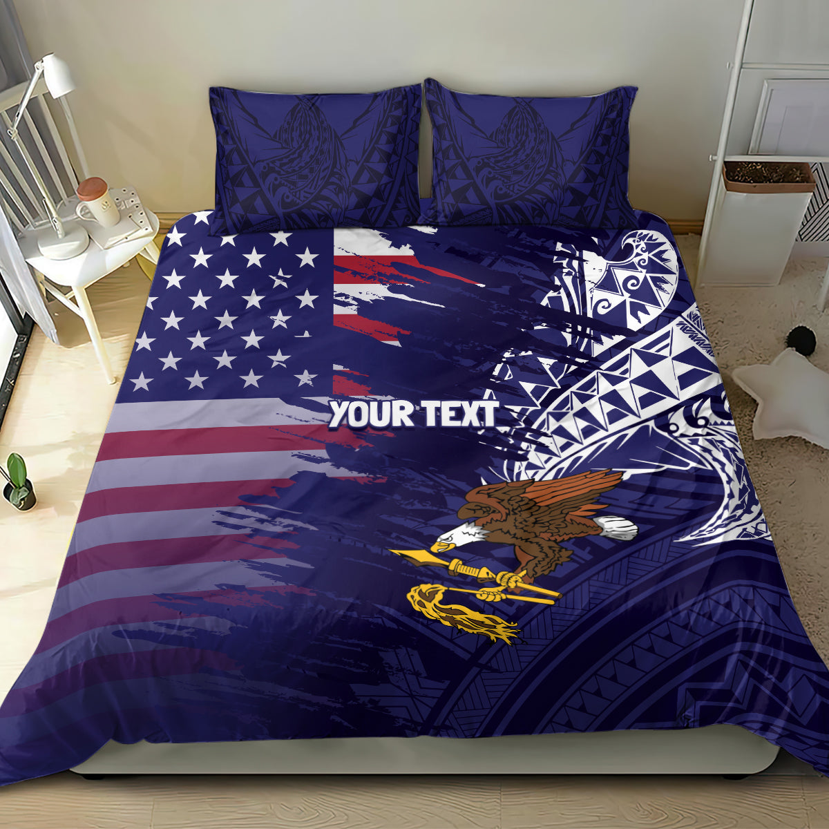 American Samoa Mix US Bedding Set Flag Day Grunge Style