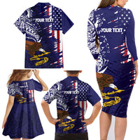 American Samoa Mix US Family Matching Long Sleeve Bodycon Dress and Hawaiian Shirt Flag Day Grunge Style LT7 - Polynesian Pride