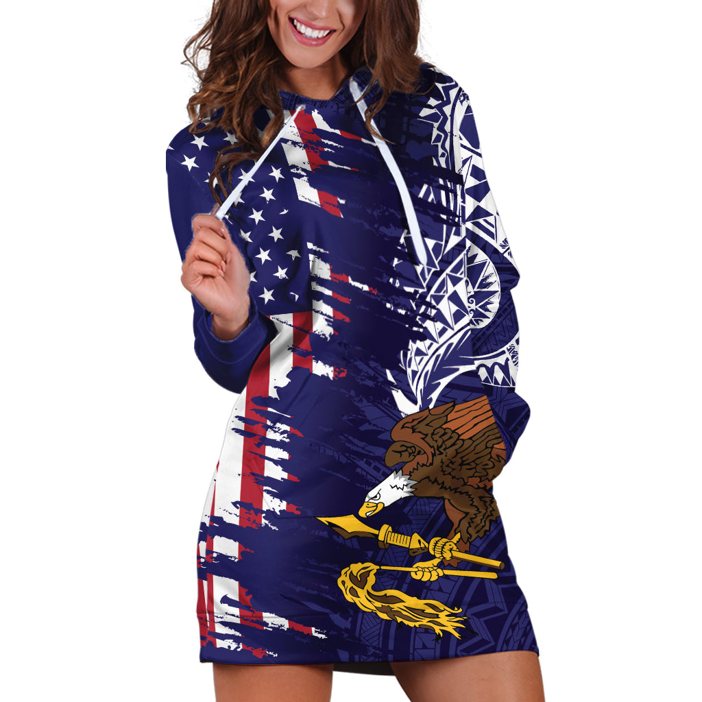 American Samoa Mix US Hoodie Dress Flag Day Grunge Style LT7 Blue - Polynesian Pride