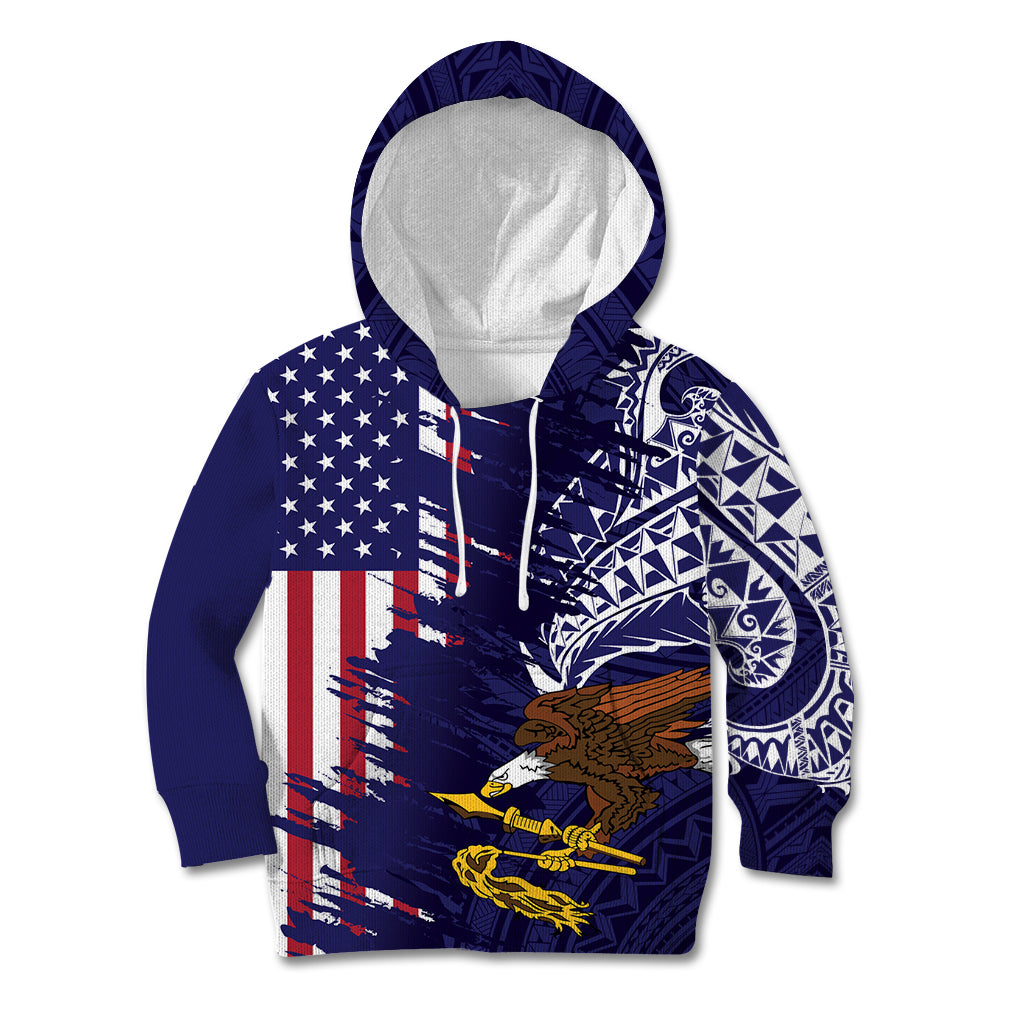 American Samoa Mix US Kid Hoodie Flag Day Grunge Style LT7 Hoodie Blue - Polynesian Pride