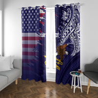 American Samoa Mix US Window Curtain Flag Day Grunge Style LT7 With Grommets Blue - Polynesian Pride