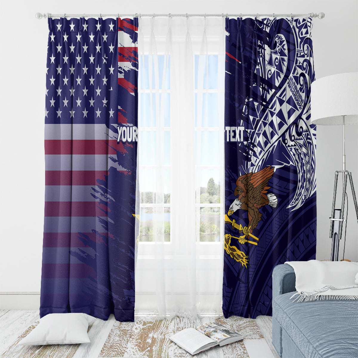 American Samoa Mix US Window Curtain Flag Day Grunge Style LT7 - Polynesian Pride