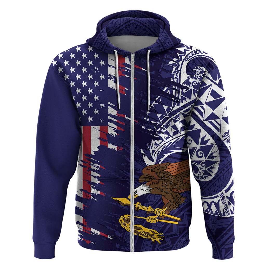 American Samoa Mix US Zip Hoodie Flag Day Grunge Style LT7 Zip Hoodie Blue - Polynesian Pride