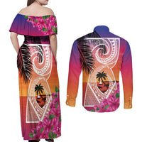 Guam Chamorro Couples Matching Off Shoulder Maxi Dress and Long Sleeve Button Shirt Artsy Latte Stone