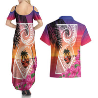 Guam Chamorro Couples Matching Summer Maxi Dress and Hawaiian Shirt Artsy Latte Stone