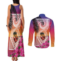 Guam Chamorro Couples Matching Tank Maxi Dress and Long Sleeve Button Shirt Artsy Latte Stone