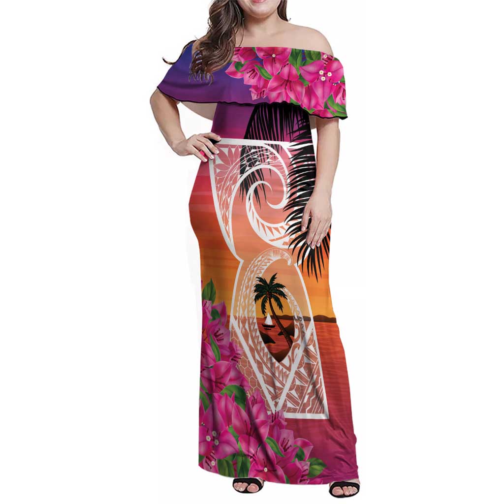 Guam Chamorro Family Matching Off Shoulder Maxi Dress and Hawaiian Shirt Artsy Latte Stone