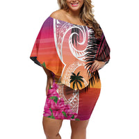 Guam Chamorro Family Matching Off Shoulder Short Dress and Hawaiian Shirt Artsy Latte Stone