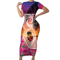 Guam Chamorro Family Matching Short Sleeve Bodycon Dress and Hawaiian Shirt Artsy Latte Stone