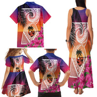 Guam Chamorro Family Matching Tank Maxi Dress and Hawaiian Shirt Artsy Latte Stone