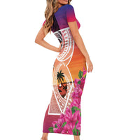 Guam Chamorro Short Sleeve Bodycon Dress Artsy Latte Stone