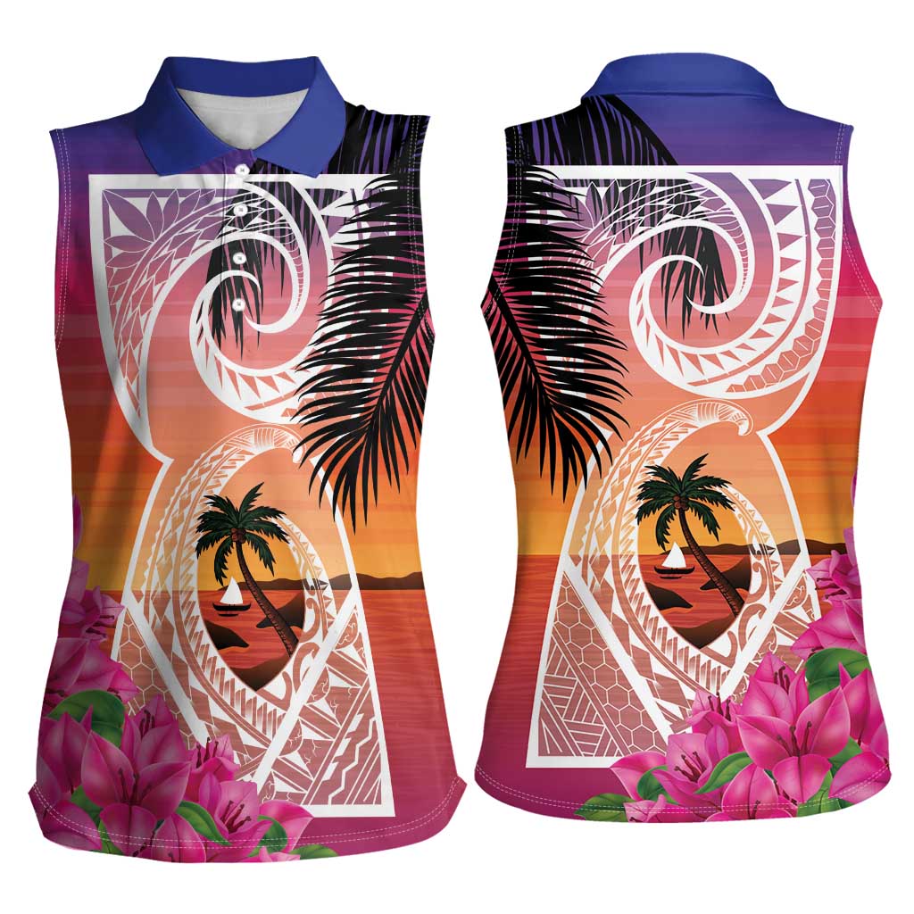 Guam Chamorro Women Sleeveless Polo Shirt Artsy Latte Stone