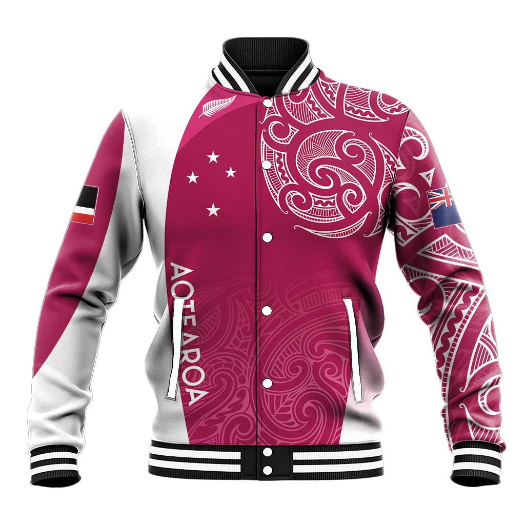 Personalised New Zealand Rugby Baseball Jacket Aotearoa Champions - Pink Version